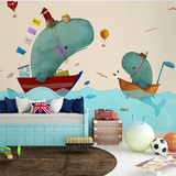 海洋海豚大型壁画立体墙纸卧室客餐厅儿童房幼儿园背景墙卡通壁纸