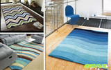 蓝色地中海家居条纹手工腈纶客厅茶几门厅卧室沙发床边地毯现代厚