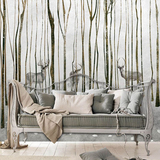 北欧鹿林壁纸卧室客厅电视背景墙 个性复古艺术壁画墙纸 麋鹿森林