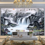 3D立体大型壁画客厅酒店大堂背景墙装饰墙纸壁纸水墨山水风景国画