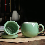龙泉青瓷茶杯办公杯水杯泡茶茶杯马克杯带盖过滤随手杯茶杯陶瓷