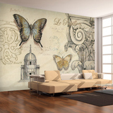 大型壁画定制现代中式花卉蝴蝶墙纸客厅电视背景墙壁纸无缝墙布