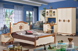 地中海美式男孩女孩单人王子床家具套房组合 小孩儿童床实木橡木