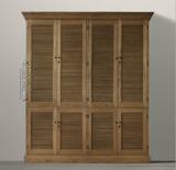 美式乡村实木衣柜2门卧室现代简约复古做旧百叶4门实木储物柜定制