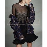 2016秋装新款 欧美时尚圆领长袖拼接连衣裙+蕾丝棒球服套装