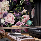 欧式壁纸暗色花朵油画客厅3d电视背景墙壁纸无缝卧室墙布大型壁画