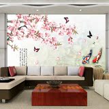 3D中式现代壁纸 沙发客厅房间背景墙纸布贴大型壁画 桃花鱼蝴蝶图