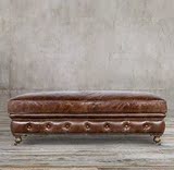 美式复古真皮沙发凳商场服装店欧式长方形皮艺试衣凳换鞋凳休息凳