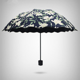 百合花晴雨伞折叠韩国女黑胶超防晒防紫外线遮阳两用太阳伞小清新