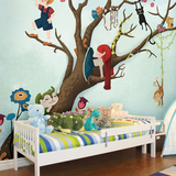 儿童房墙纸 卡通卧室床头背景墙壁纸 幼儿园早教大型壁画满铺动物