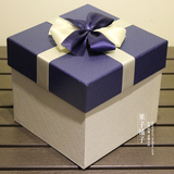端午节糖果礼盒大号正方形正方体商务蓝色礼品盒蝴蝶结礼物包装盒