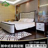 新中式实木布艺别墅卧室婚床 现代简约酒店会所样板房软靠双人床