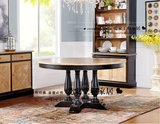 美式餐桌实木圆桌 新古典餐桌椅组合 简约圆形家具饭桌子美式黑色