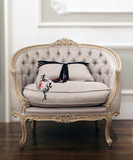 法式复古实木雕花沙发椅 美式欧式拉扣圆形公主单人沙发休闲椅