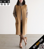韩国原版秋冬中长款羊绒毛呢马甲女 无袖宽松显瘦加厚款毛呢外套