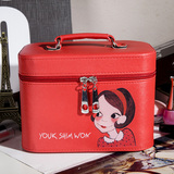 韩国化妆包 大容量 立体化妆箱手提化妆品收纳包女卡通带镜包邮