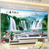 山水风景中式客厅沙发电视背景墙画壁画墙纸壁纸3d大型立体无纺布