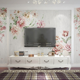 欧式田园花卉墙纸客厅电视背景壁纸手绘蔷薇玫瑰复古艺术大型壁画