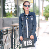 2016秋季新款韩版修身显瘦牛仔外套中长款BF单排扣印花长袖风衣女