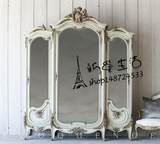 法式复古家具 彩绘平房破旧别致浪漫法式三门衣柜 雕花带镜子衣柜