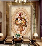 油画花卉欧式花纹石材浮雕玄关背景墙壁画客厅欧式玄关背胶壁画