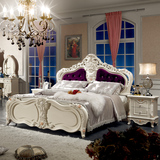 欧式法式象牙白雕花绒布高箱公主双人婚床布艺床成套组合床