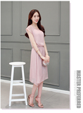 阿依莉2016夏季韩版新款女装短袖纯连衣裙修身显瘦网纱裙子中长款