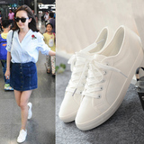 夏季韩版小白鞋白色帆布鞋女生平跟平底系带学生板鞋女款休闲布鞋