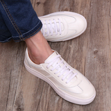 低帮白色男鞋夏季真皮系带男士运动风休闲皮鞋简约小白鞋厚底板鞋