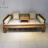 老榆木免漆罗汉床明清古典禅意沙发床现代现代新中式全实木罗汉床