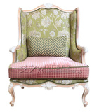 特价美式老虎椅欧式复古高档实木做旧休闲椅高背印花软包沙发椅
