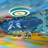 3D立体海底世界海洋墙纸酒店主题房ktv包间壁画儿童卧室天花壁纸