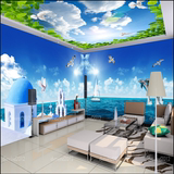 蓝天白云吊顶壁画 3D立体地中海风格墙纸 KTV酒店主题风景壁纸