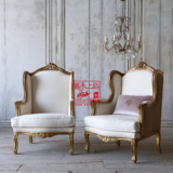 欧式金箔雕花实木沙发椅 意大利伯杰休闲椅 法国1940古董单人椅