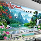 中式3D流水生财山水风景画大型壁画壁纸酒店客厅沙发电视背景墙纸
