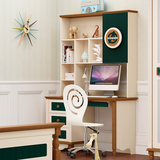 时尚简约电脑桌书桌家用烤漆象牙白儿童一体写字台书柜电脑椅组合