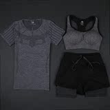 瑜伽服套装女跑步运动三件套假两件裤健身房宽松大码修身显瘦夏季