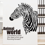 可移除欧式客厅卧室办公室个性创意动物贴纸斑马动物世界英文贴画