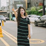 C小小造物节条纹圆领短袖套头修身显瘦韩国夏季条纹针织连衣裙女