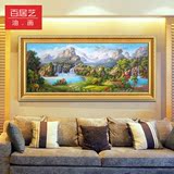 大幅风景油画欧式客厅装饰画单幅纯手绘中式山水画聚宝盆壁画