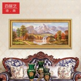 欧式客厅风景油画大幅横版纯手绘聚宝盆山水画现代中式装饰画壁画