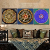 西藏民族风唐卡装饰画现代客厅中式挂画卧室重彩沙发背景墙三联画