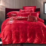 觉先生家纺  大红贡缎婚庆提花四件套 被套床单1.8/1.5米床上用品