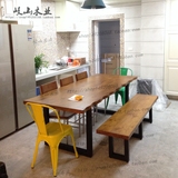 北欧实木餐桌 宜家复古原木长方形创意美式loft小户型餐桌椅组合
