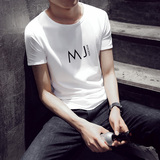 夏季薄款男圆领短袖青年修身纯色品牌LOGO 学生韩版半袖日常T恤潮