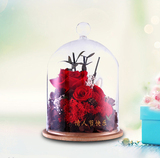 情人节生日永生花玻璃罩礼盒红玫瑰保鲜花包邮玻璃刻字创意礼品