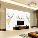 无缝大型5D客厅沙发电视背景墙壁纸 欧式简约抽象花鹿 壁画无纺布