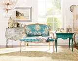 美式实木双人沙发椅欧式新古典复古做旧沙发 法式布艺沙发地中海