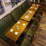 美式复古实木桌椅组合 甜品奶茶店西餐厅咖啡厅双人沙发卡座定制