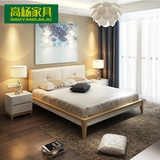 卧室实木床双人床1.5 1.8米现代简约北欧原木组装床床垫家具组合